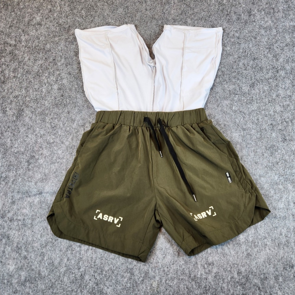 ASRV Tetra DSG 0411 2-in-1 Training Shorts Men L Green Drawstring Workout Pocket